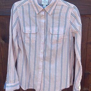 Western Style Button Down, Pale Pink with Metallic Stripe, St John's Bay, Size S